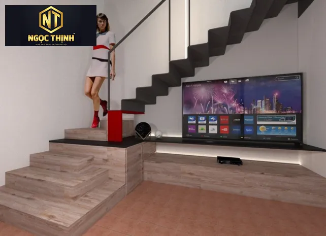 KỆ CẦU THANG KẾT HỢP TỦ TIVI MẪU 04